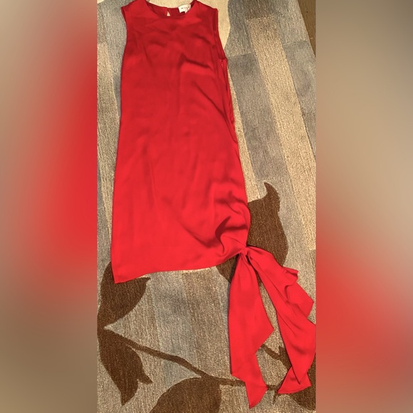 Milly Chiara Sleeveless Silk Blend Shift Dress w Knotted Scarf Hemline - Picture 3 of 9